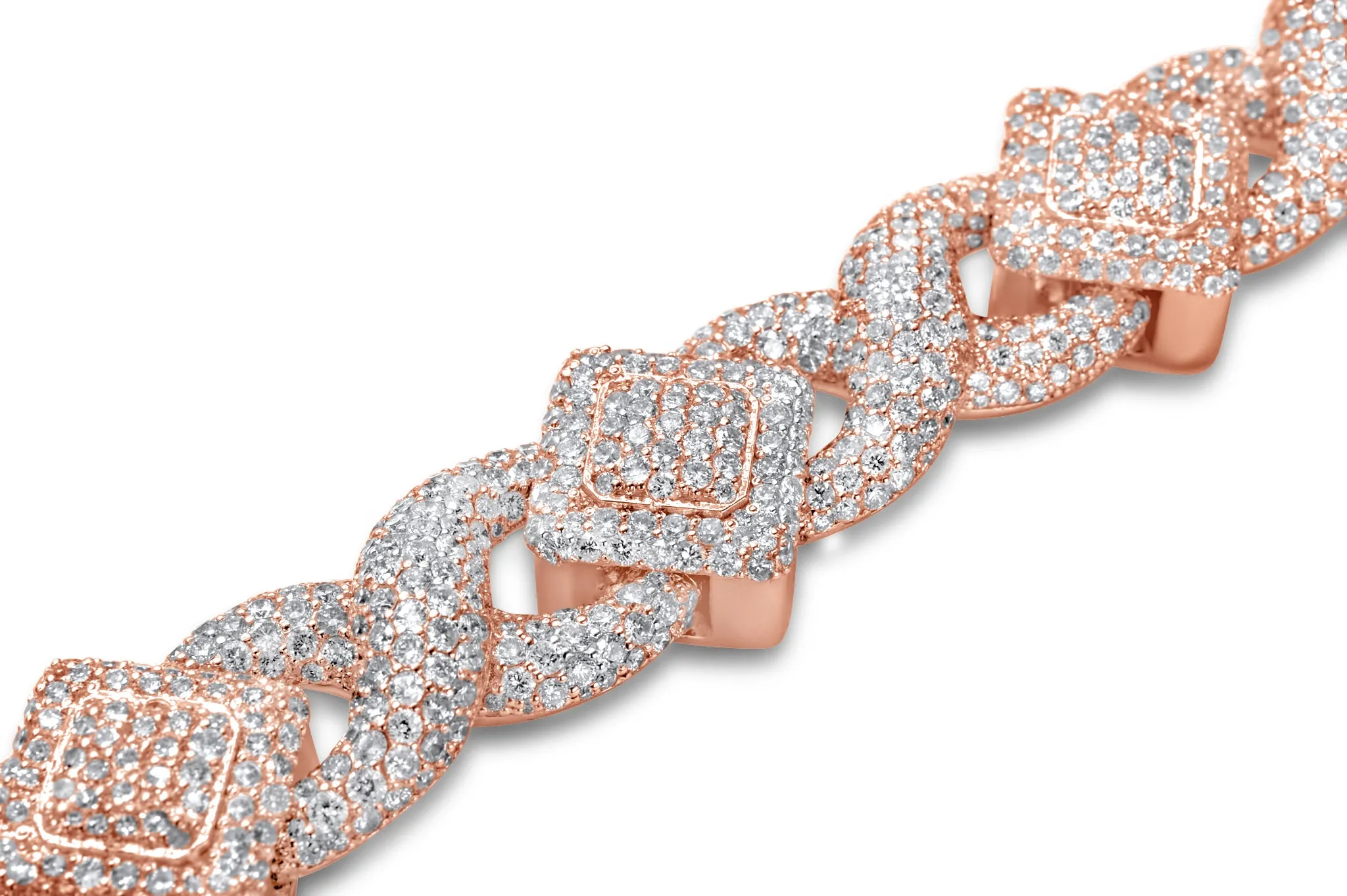 10k Rose Gold Square Infinity Link Asscher Diamond Bracelet 19.22 ctw