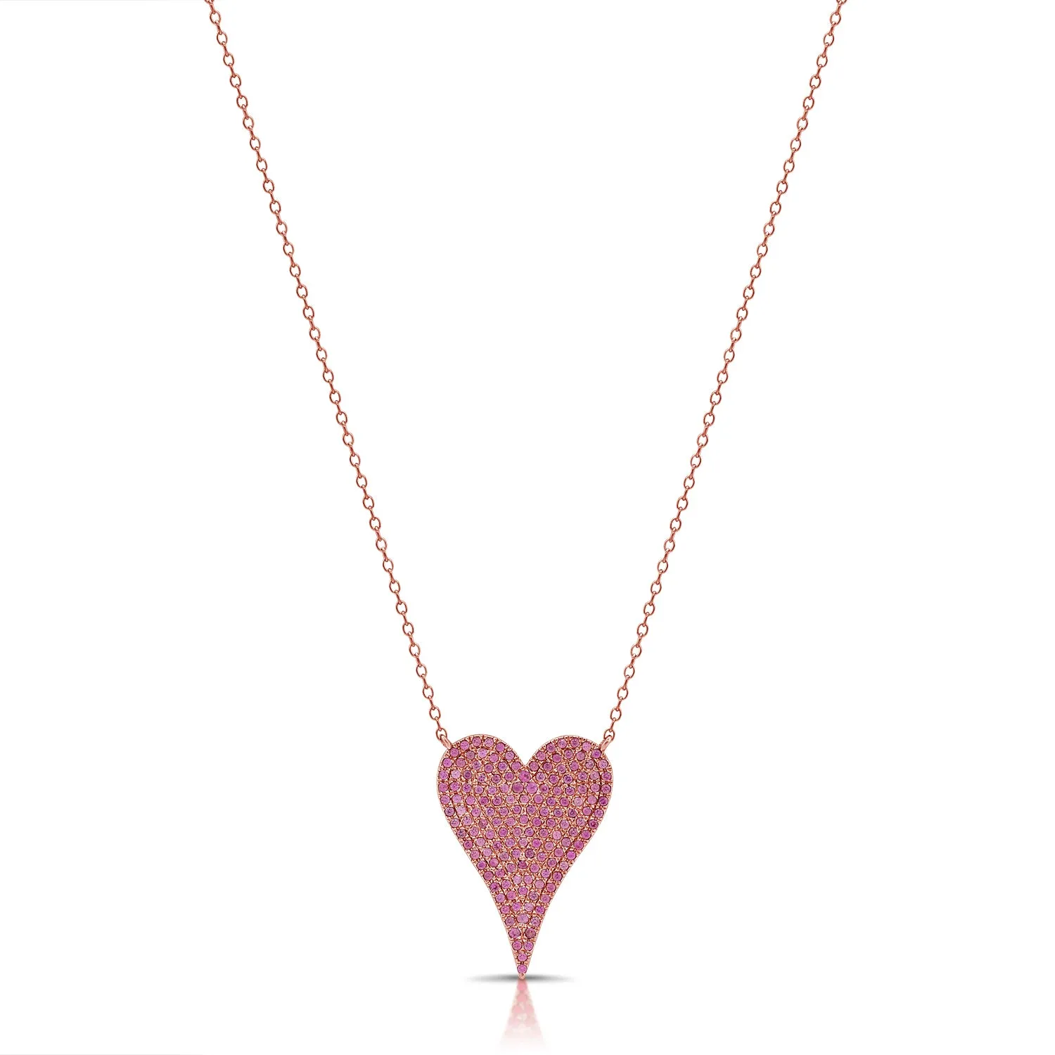 14K Gold & Pink Sapphire Pave Heart Necklace - 0.60ct