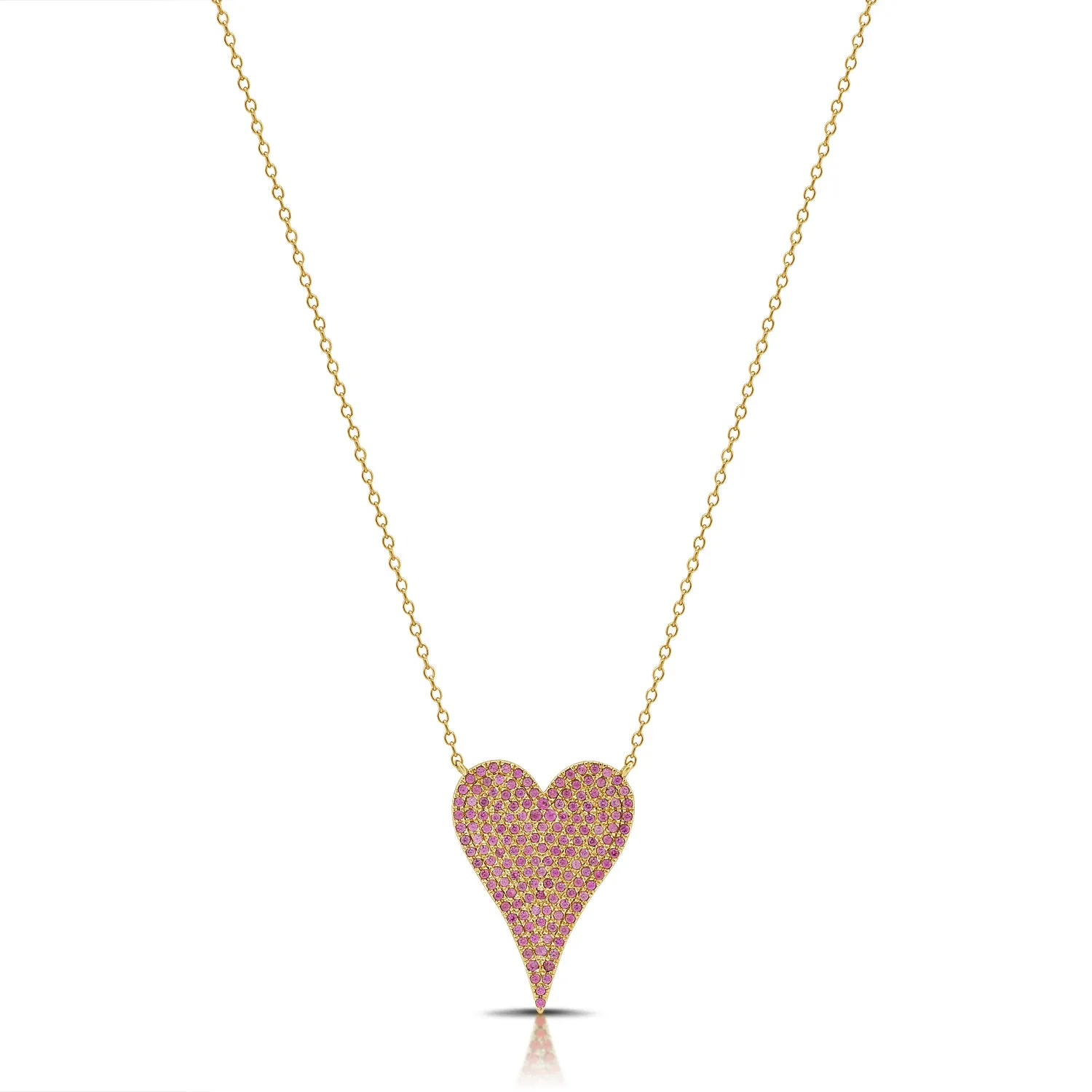 14K Gold & Pink Sapphire Pave Heart Necklace - 0.60ct