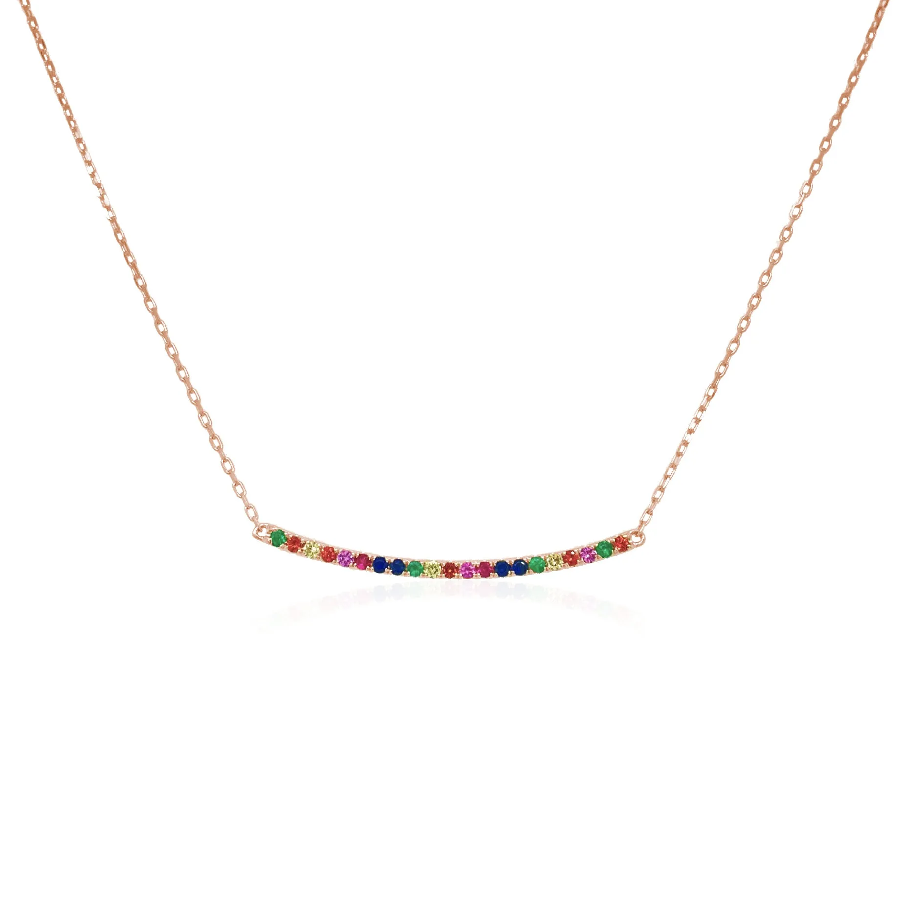 14k Gold & Rainbow Sapphire Bar Necklace - 0.29ct