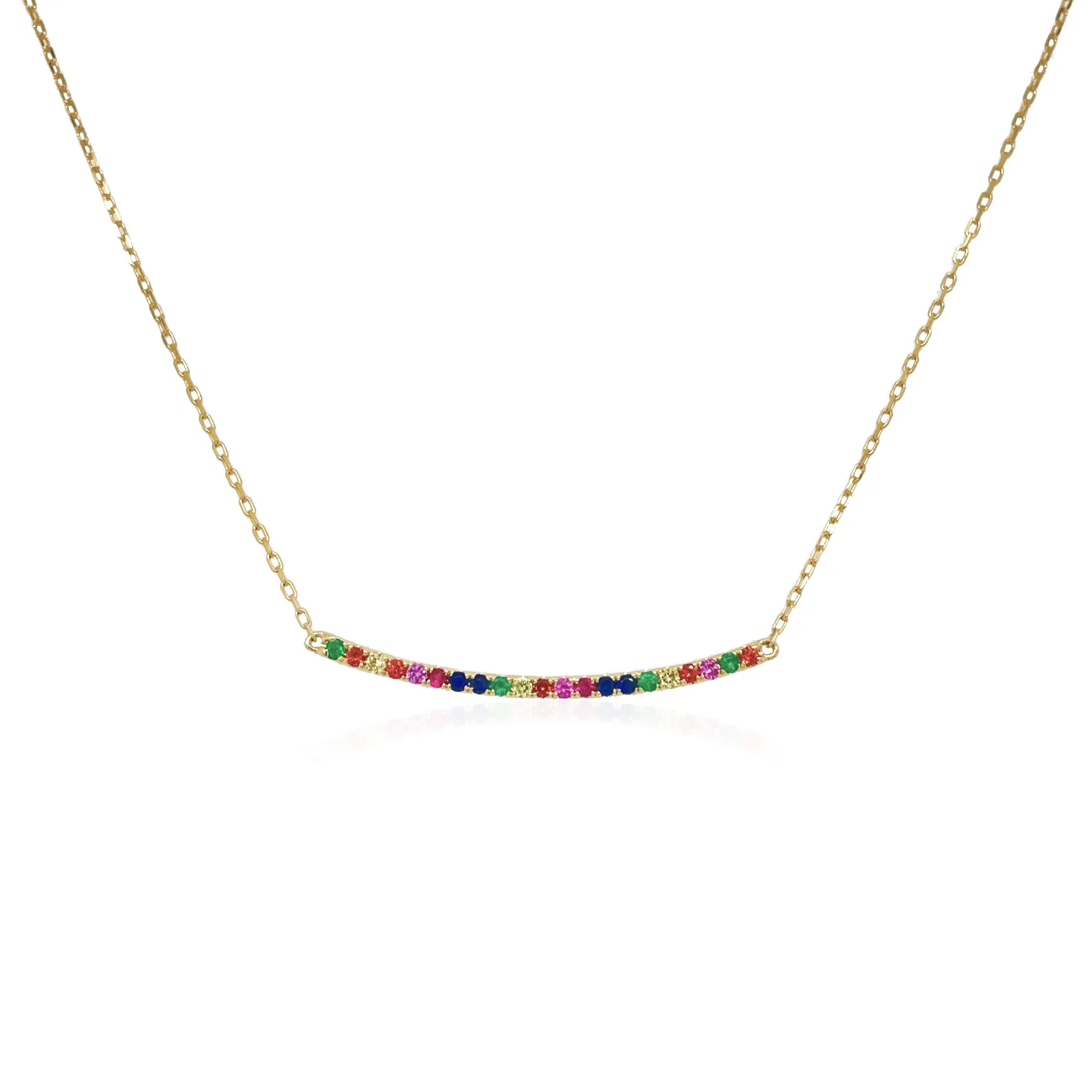 14k Gold & Rainbow Sapphire Bar Necklace - 0.29ct