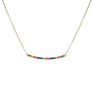 14k Gold & Rainbow Sapphire Bar Necklace - 0.29ct