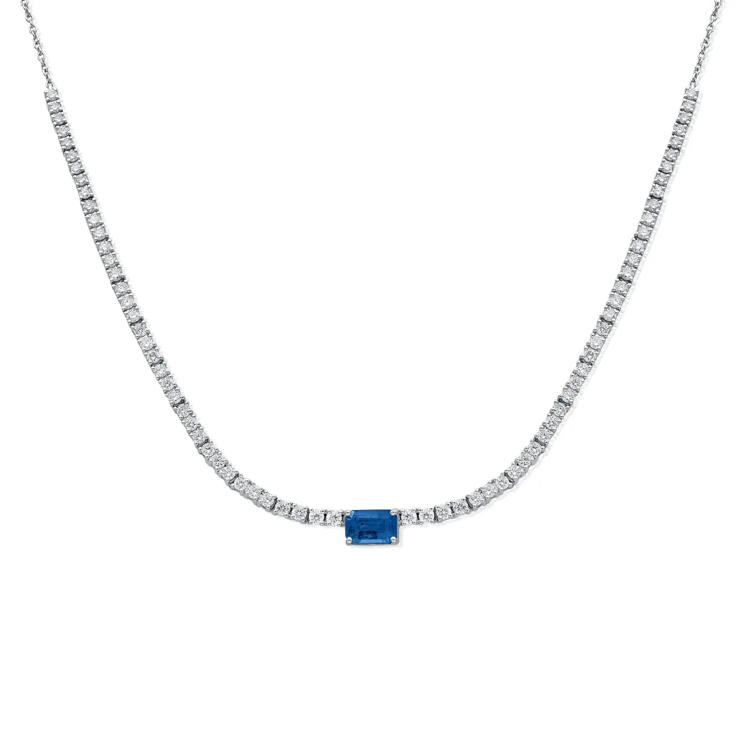 14K Gold Diamond Tennis Sapphire Necklace