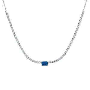 14K Gold Diamond Tennis Sapphire Necklace