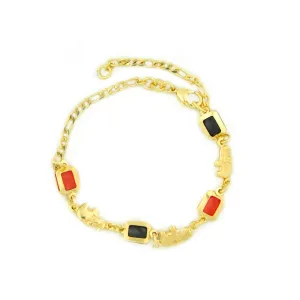 14k Gold Filled Yellow Rectangle Red And Black Elephant Anklet Bracelet 10"