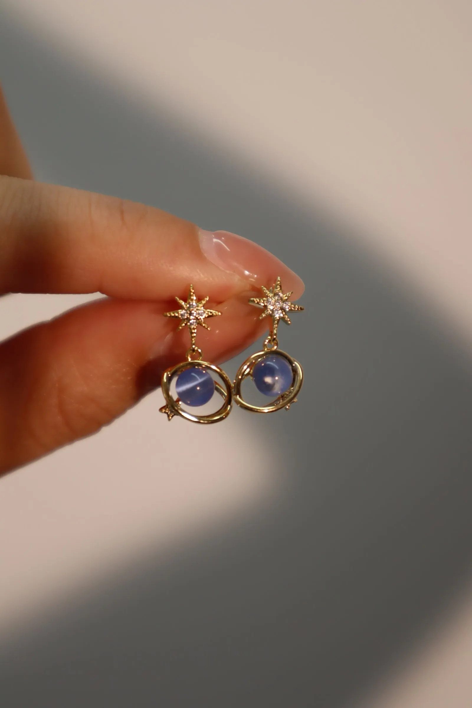 14K Gold Moonstone Star Earrings