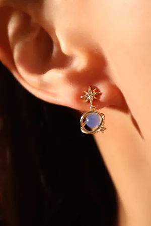 14K Gold Moonstone Star Earrings