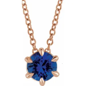 14K Rose 6 mm Lab-Grown Blue Sapphire Solitaire 16-18" Necklace