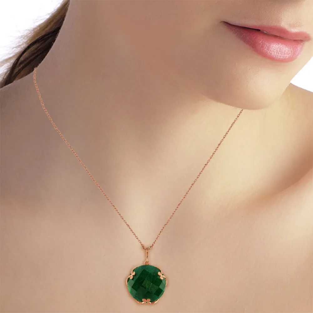 14K Solid Rose Gold Necklace w/ Checkerboard Cut Round Dyed Green Sapphire