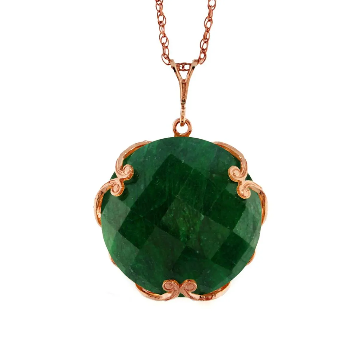 14K Solid Rose Gold Necklace w/ Checkerboard Cut Round Dyed Green Sapphire