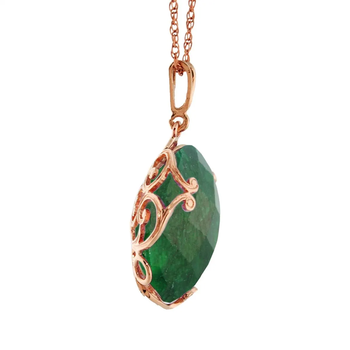 14K Solid Rose Gold Necklace w/ Checkerboard Cut Round Dyed Green Sapphire