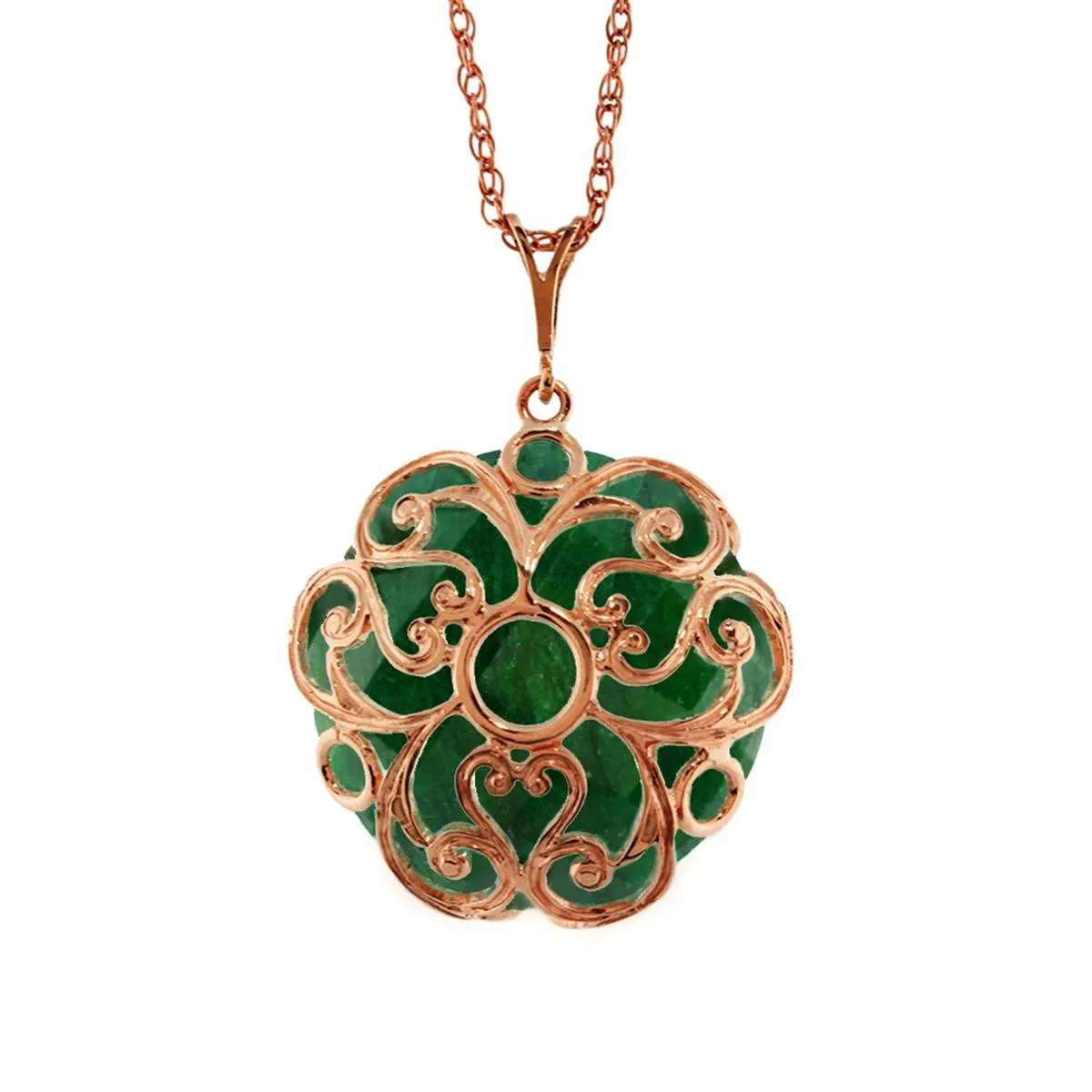 14K Solid Rose Gold Necklace w/ Checkerboard Cut Round Dyed Green Sapphire