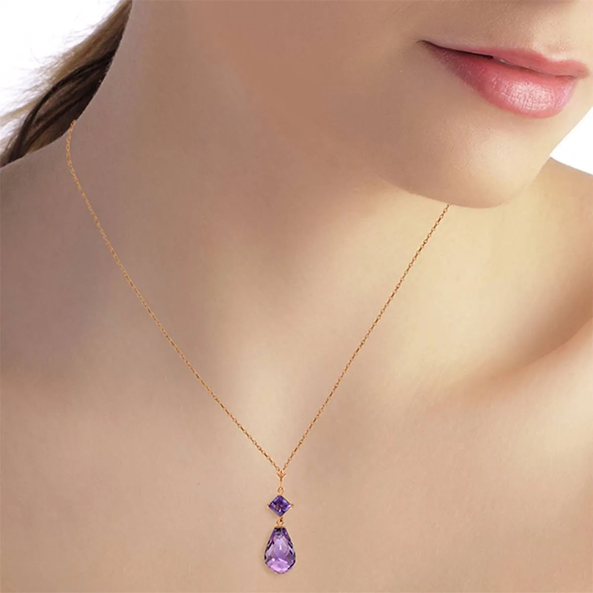 14K Solid Rose Gold Purple Amethyst Necklace Jewelry Platinum