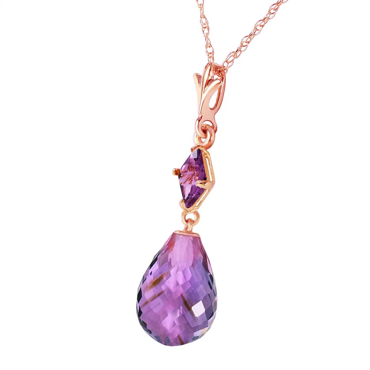 14K Solid Rose Gold Purple Amethyst Necklace Jewelry Platinum