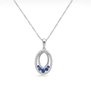 14k White Gold Diamond & High Polish Double Oval Necklace with Sapphire Accents (I8508)