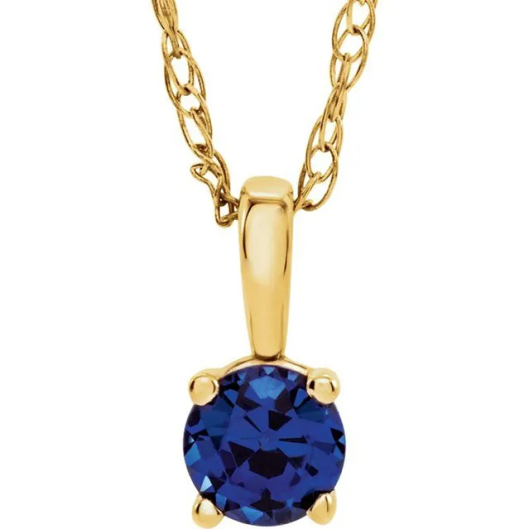 14K Yellow 3 mm Natural Blue Sapphire Youth Solitaire 14" Necklace