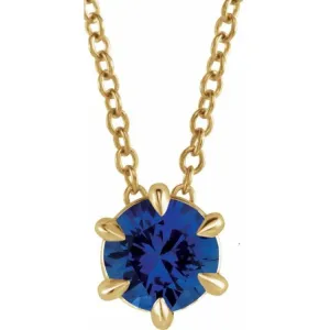 14K Yellow 6 mm Natural Blue Sapphire Solitaire 16-18" Necklace