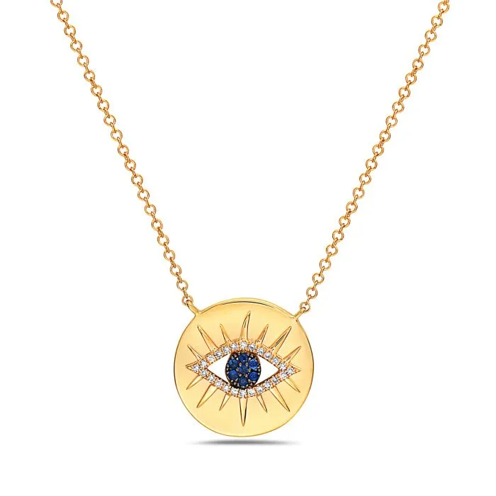 14K Yellow Gold Diamond and Sapphire Eye Necklace