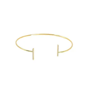 14K Yellow Gold Diamond Bangle W/ VS Diamonds & Bar Accents on Open Cuff Bangle