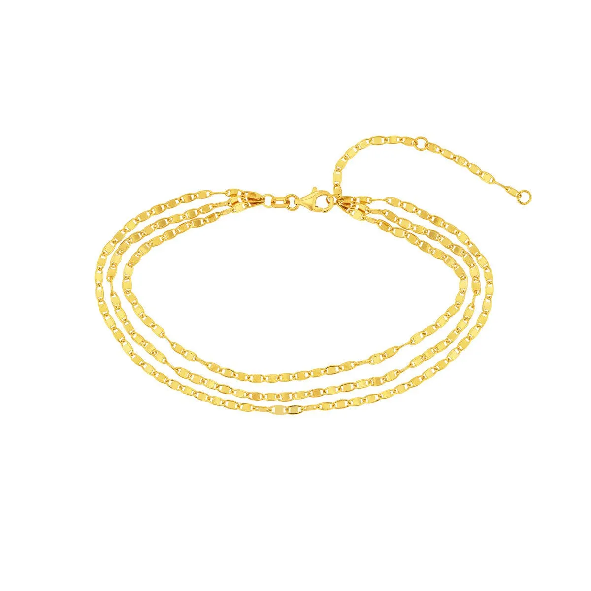 14K Yellow Gold Triple Twist Mariner Layered Anklet