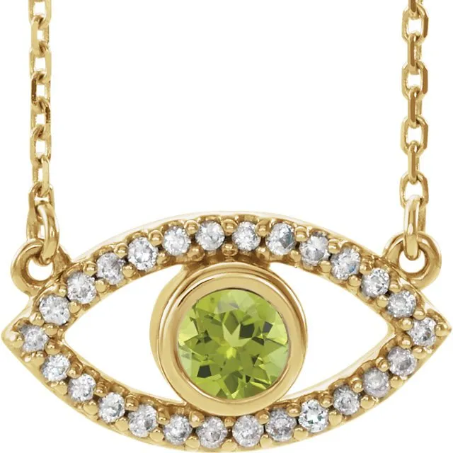 14KT GOLD .22 CT PERIDOT & .26 CTW SAPPHIRE EVIL-EYE NECKLACE