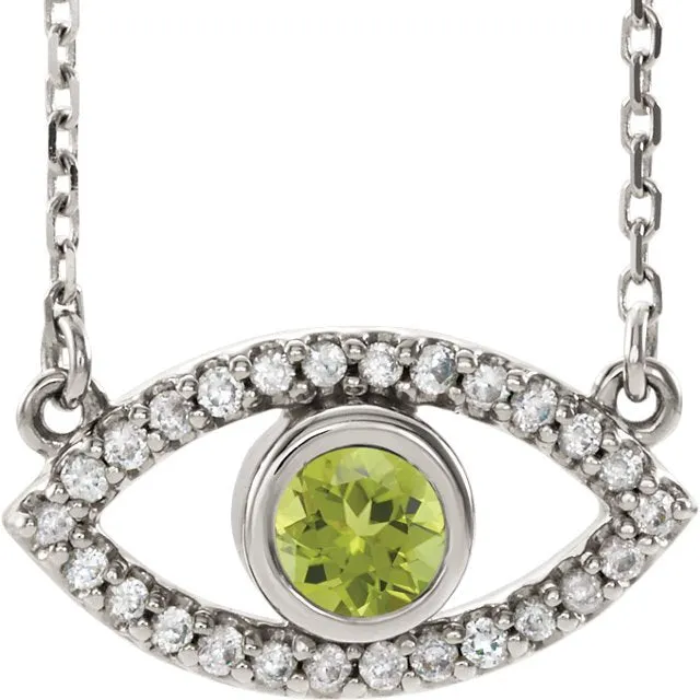 14KT GOLD .22 CT PERIDOT & .26 CTW SAPPHIRE EVIL-EYE NECKLACE