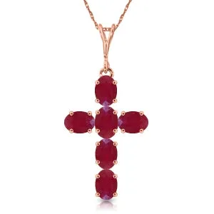 1.5 Carat 14K Solid Rose Gold Cross Necklace Natural Ruby