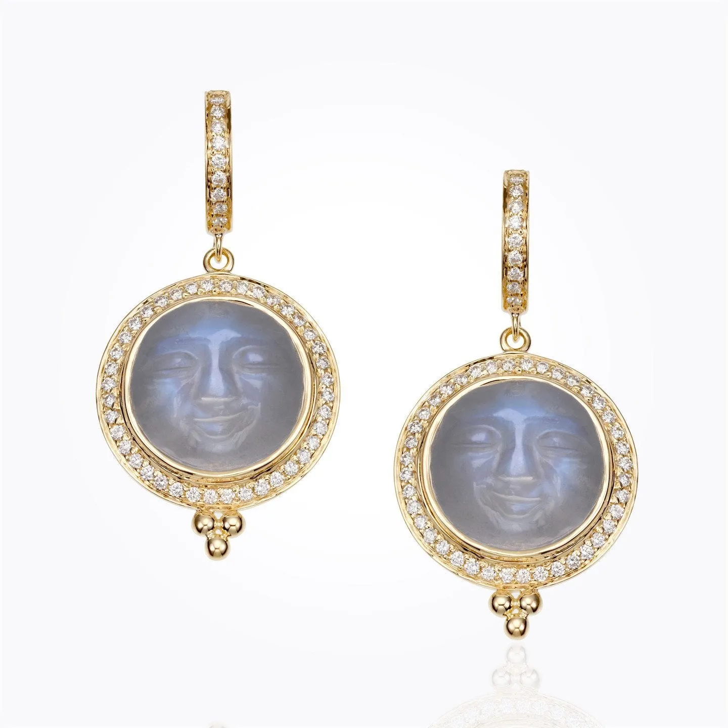 18K Moonface Drop Earrings with royal blue moonstone and diamond pavé