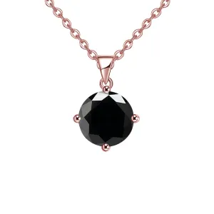 18K Rose Gold 1/2 Carat Created Black Sapphire Round Stud Necklace Plated 18 inch