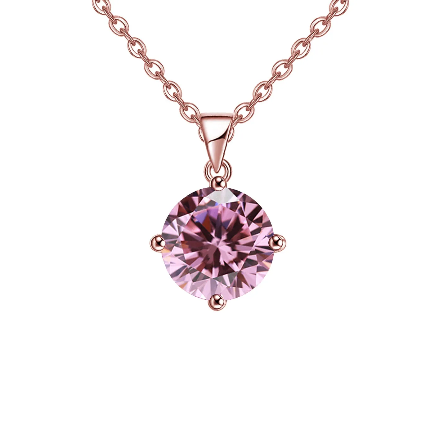 18K Rose Gold 3 Carat Created Pink Sapphire Round Stud Necklace Plated 18 inch