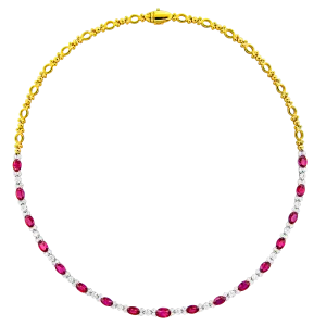 18K Yellow & White Ruby and Natural Diamond 16.5 inch Necklace