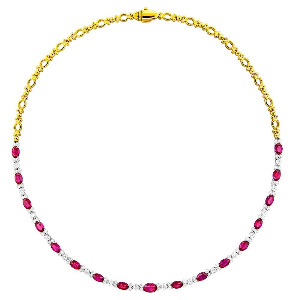 18K Yellow & White Ruby and Natural Diamond 16.5 inch Necklace