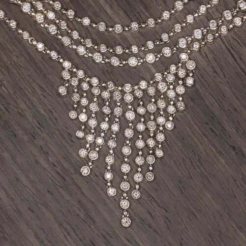 19.2 CARAT F-G NATURAL DIAMOND 4 STRAND WHITE GOLD TASSEL COCKTAIL NECKLACE DROP