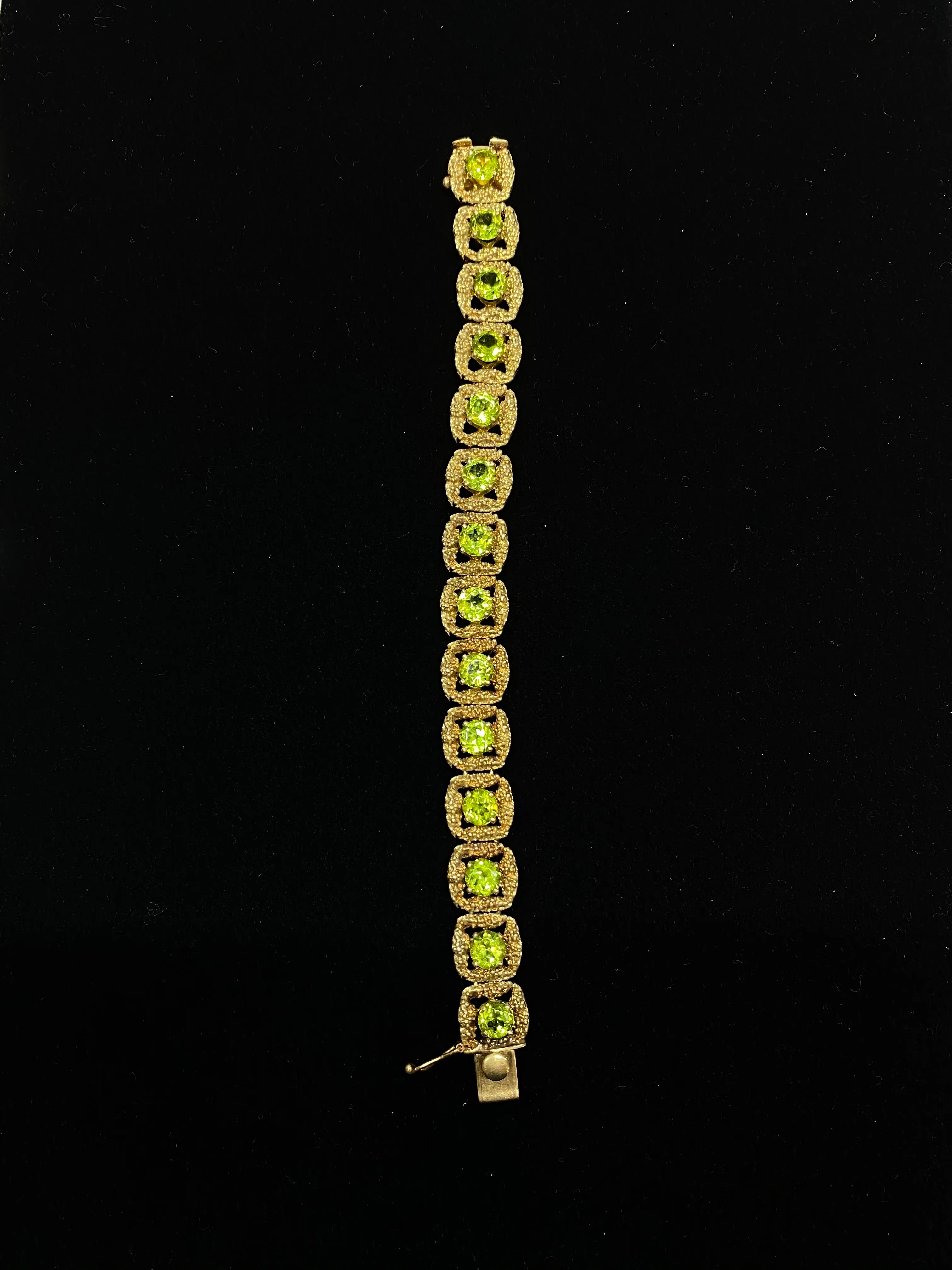 1970's Unique Designer Solid Yellow Gold Bracelet with 14 Peridots - $20K Appraisal Value w/CoA}