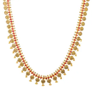 22K Gold Kasu Necklace w. Rubies & CZ Stones (80.8 grams)