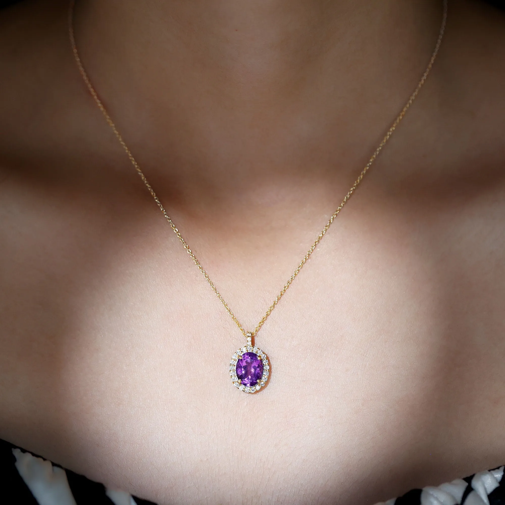 3 CT Certified Amethyst Gold Pendant with Moissanite Halo