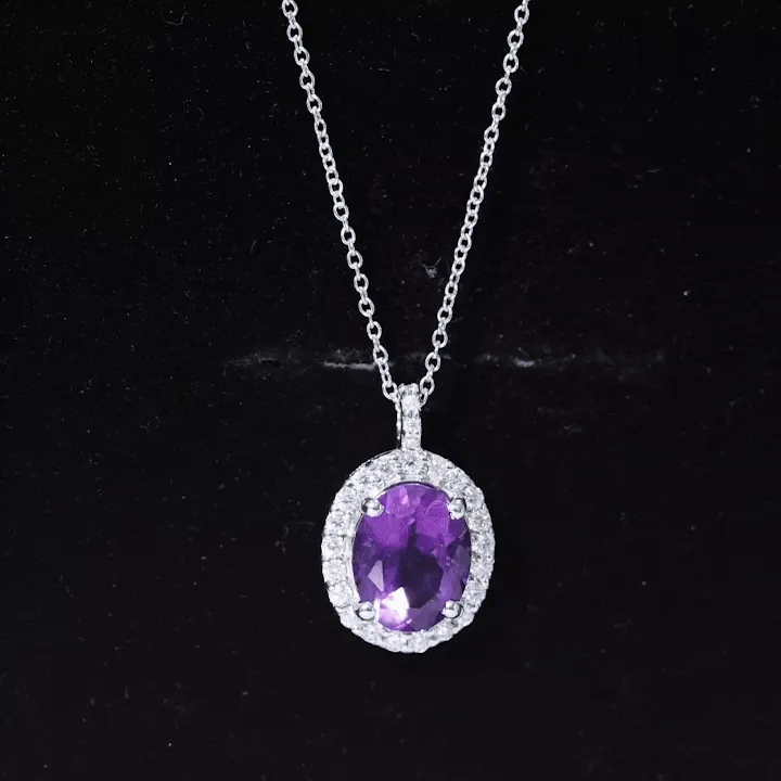 3 CT Certified Amethyst Gold Pendant with Moissanite Halo