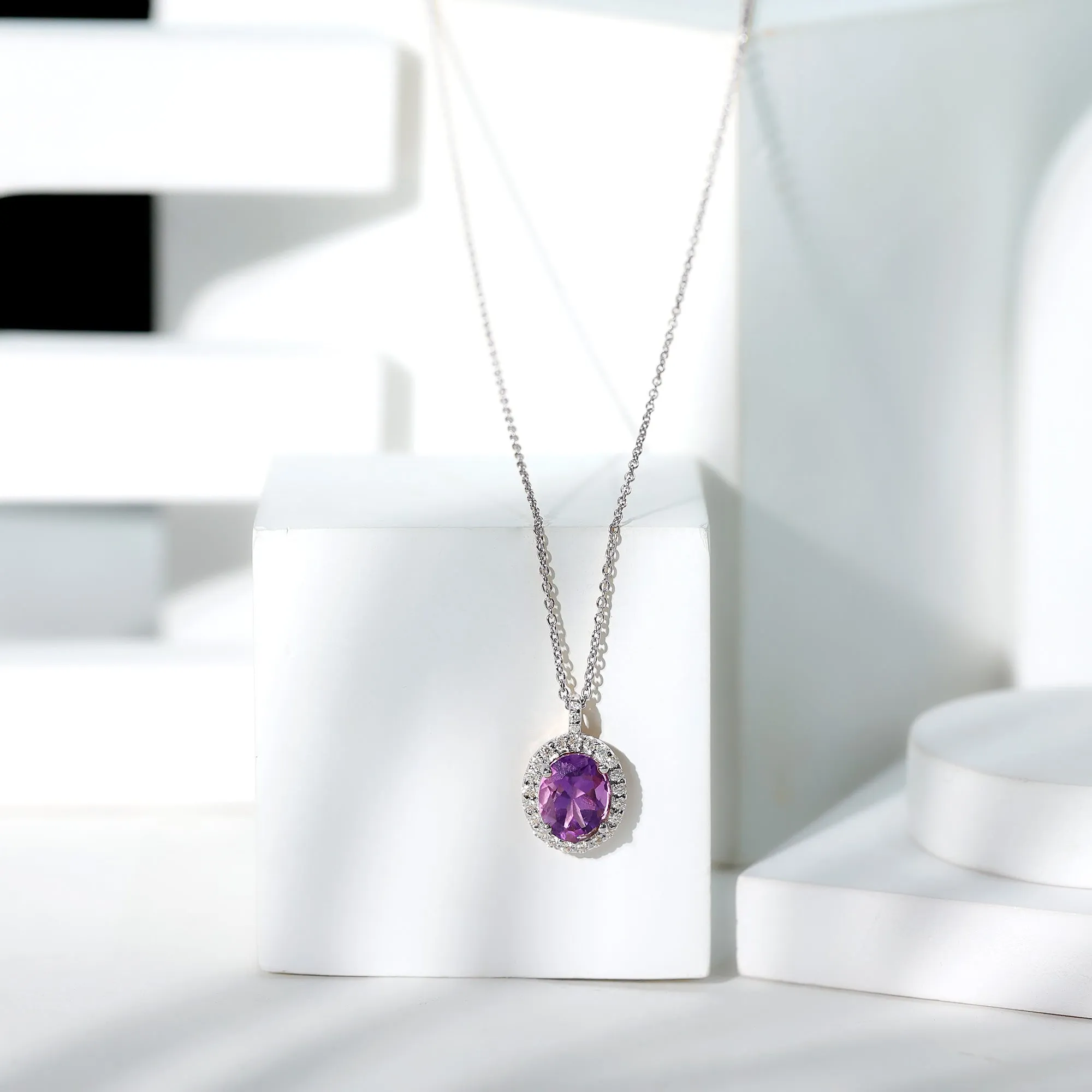 3 CT Certified Amethyst Gold Pendant with Moissanite Halo