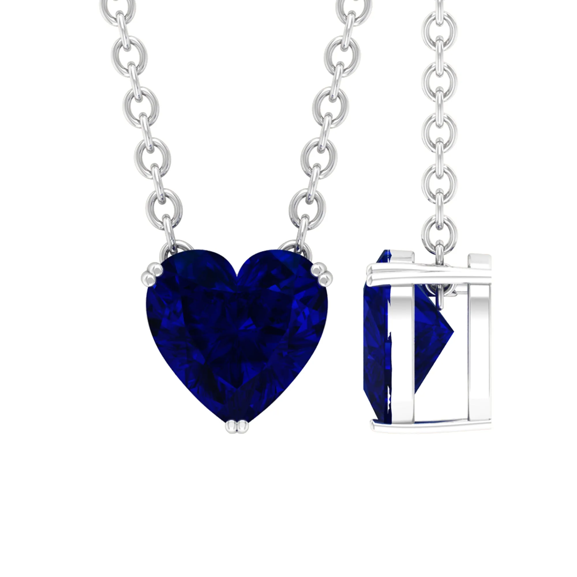 3/4 CT Heart Shape Blue Sapphire Solitaire Drop Pendant Necklace for Women