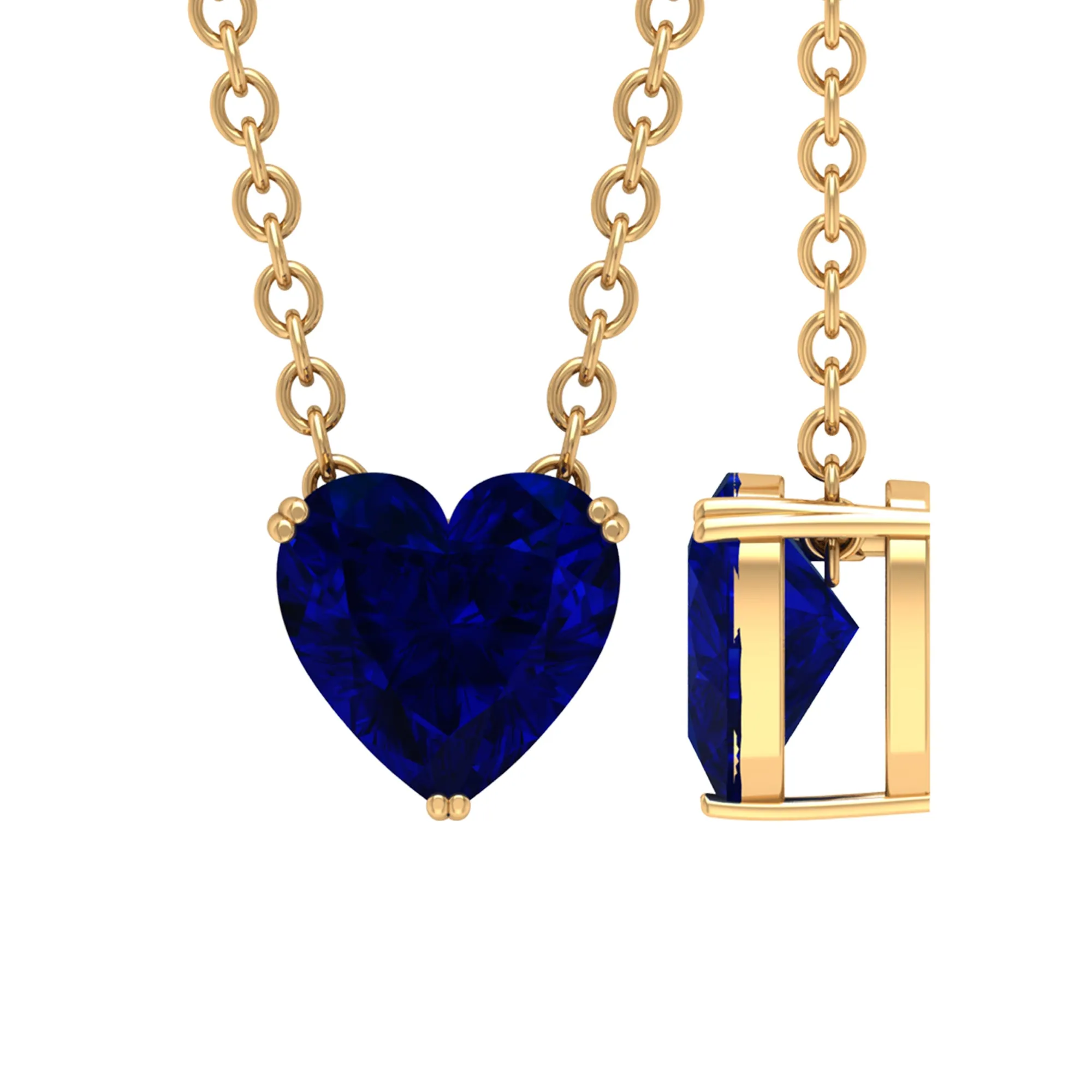 3/4 CT Heart Shape Blue Sapphire Solitaire Drop Pendant Necklace for Women