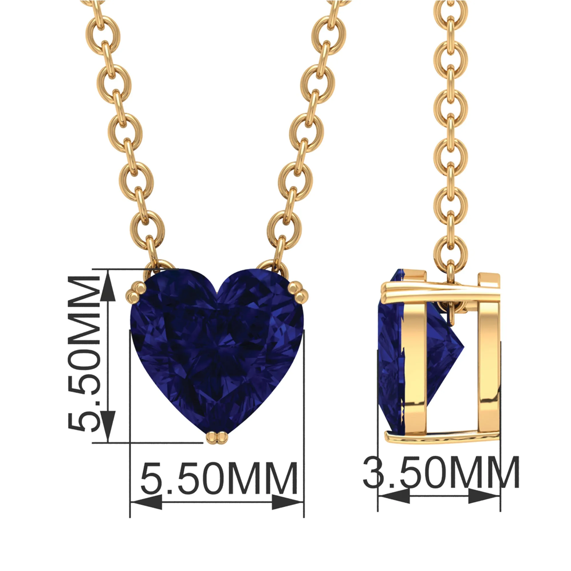 3/4 CT Heart Shape Blue Sapphire Solitaire Drop Pendant Necklace for Women