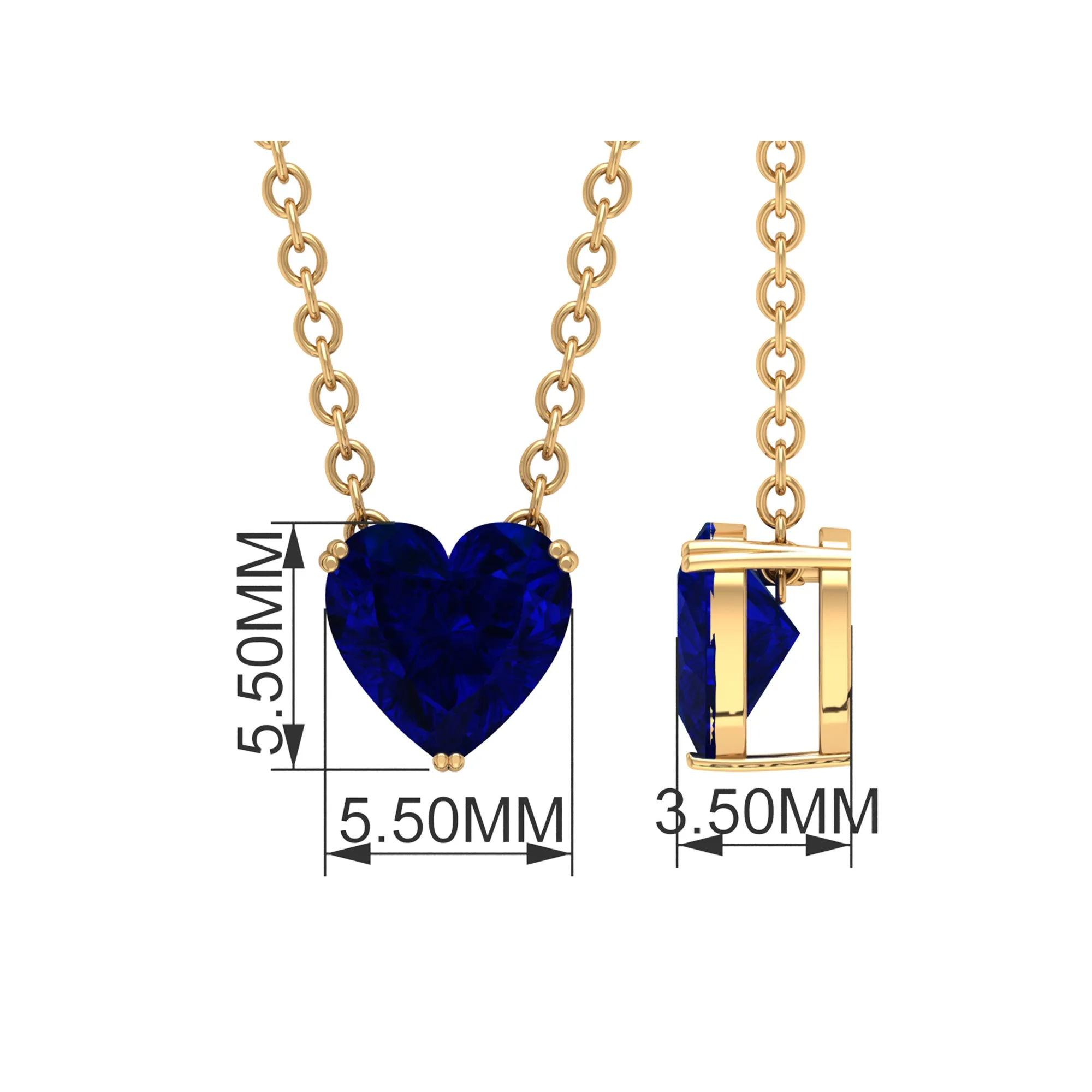 3/4 CT Heart Shape Blue Sapphire Solitaire Drop Pendant Necklace for Women