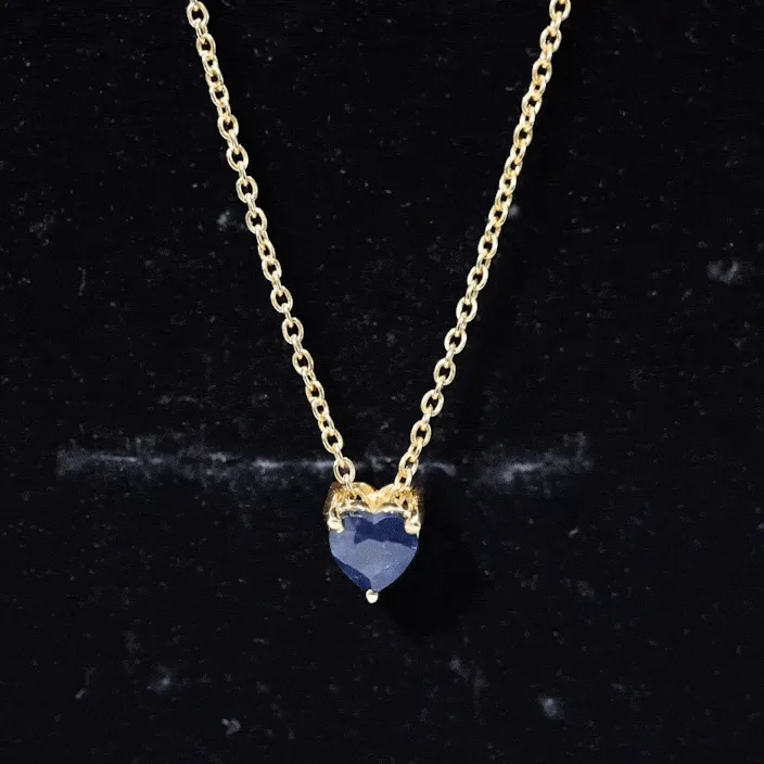 3/4 CT Heart Shape Blue Sapphire Solitaire Drop Pendant Necklace for Women