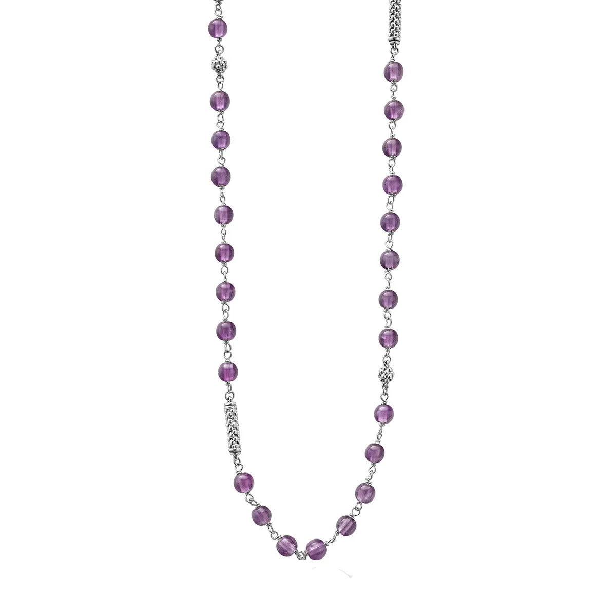 34-Inch Amethyst Pigtail Link Necklace with Stations