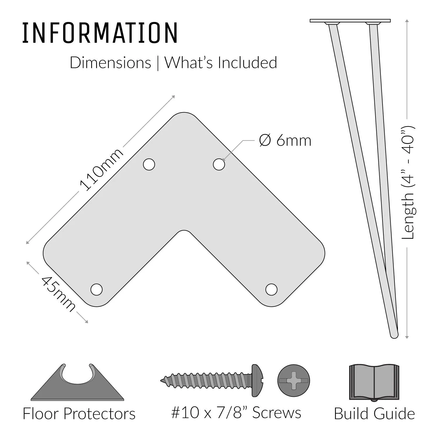 34inch / 86cm - Countertop | Hairpin Legs