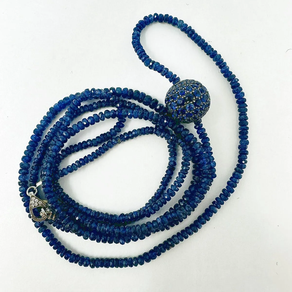 38" Sapphire Bead Necklace with Sapphire Ball Element