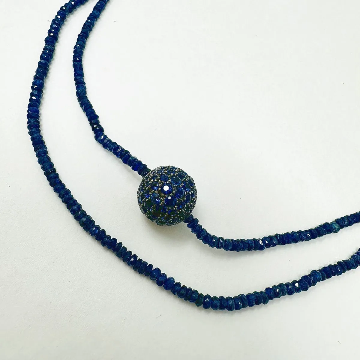 38" Sapphire Bead Necklace with Sapphire Ball Element