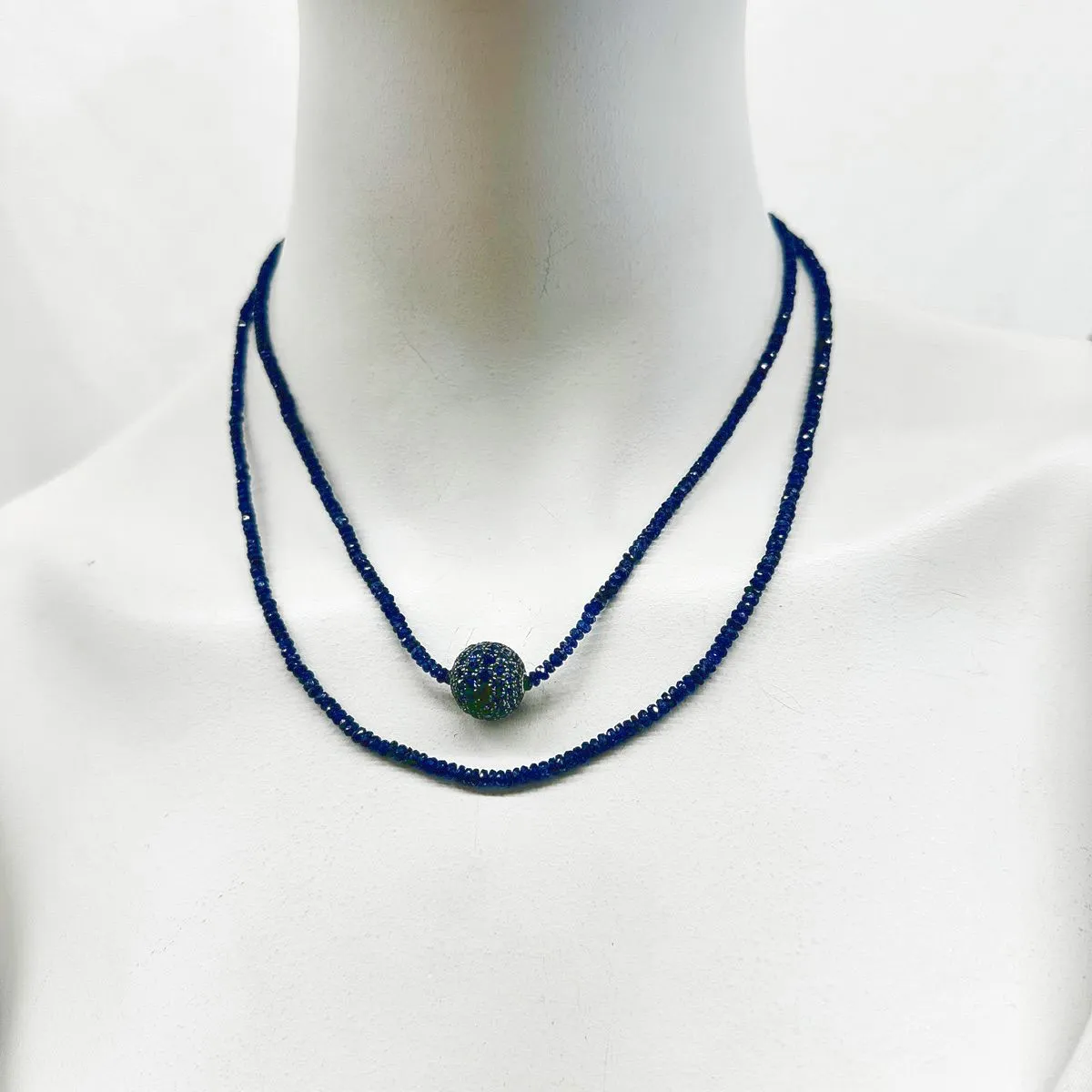 38" Sapphire Bead Necklace with Sapphire Ball Element