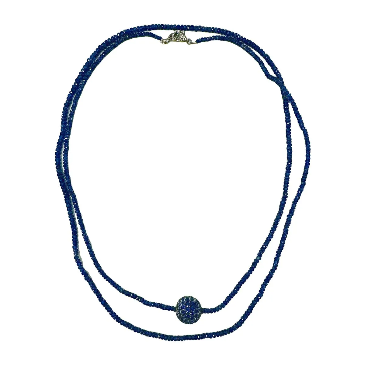 38" Sapphire Bead Necklace with Sapphire Ball Element