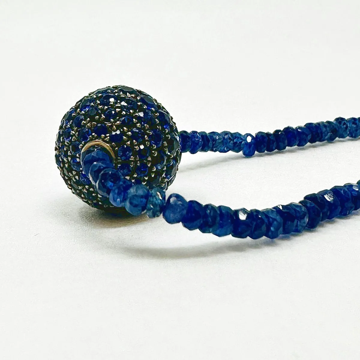 38" Sapphire Bead Necklace with Sapphire Ball Element